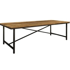 Rechthoekige eettafel oud teak hout met zwart metalen poot