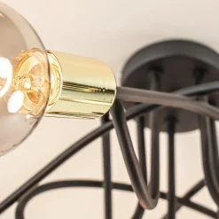 Retro plafondlamp zwart met gouden pendels