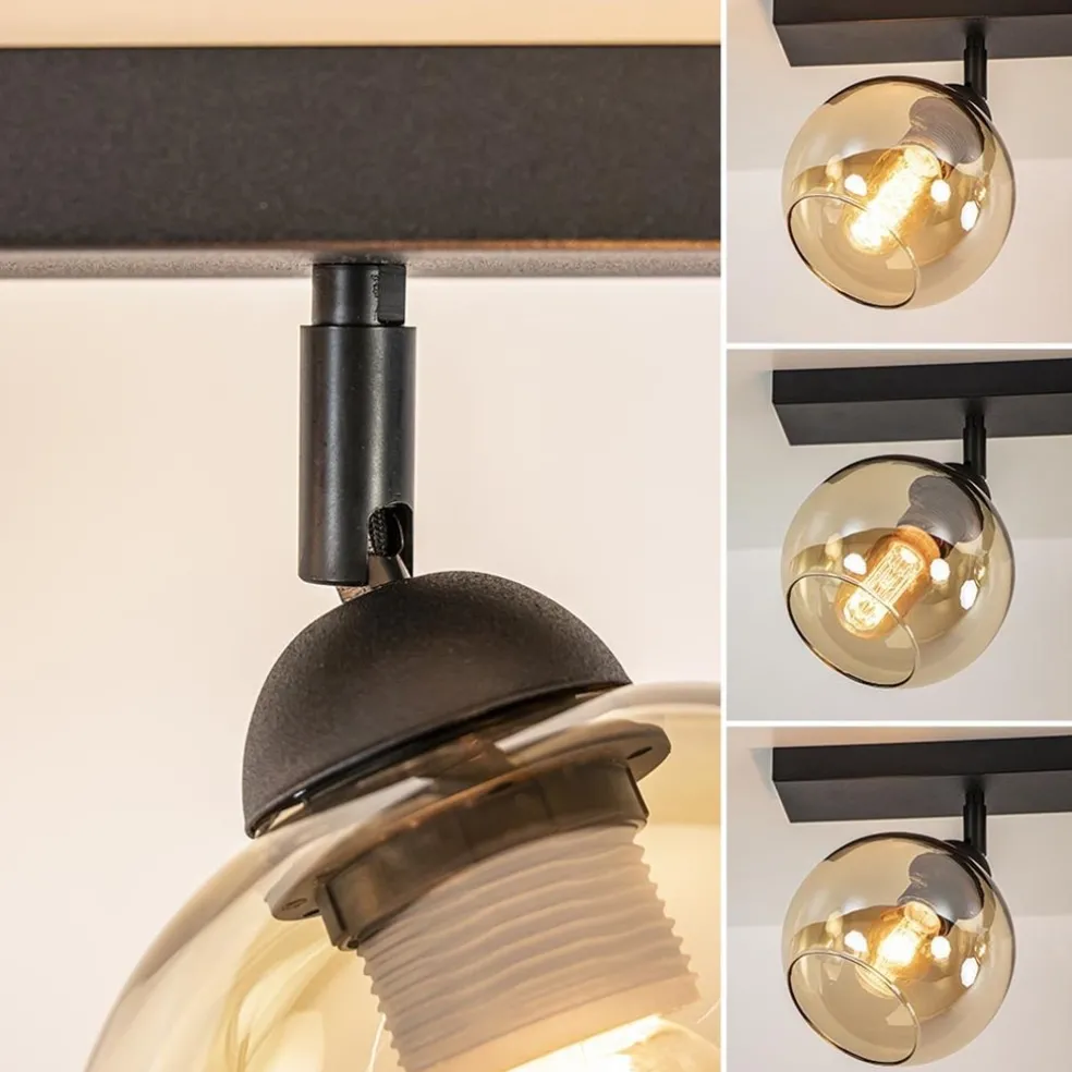 Retro plafondlamp zwart met amber glas verstelbaar