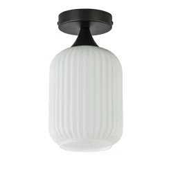 Retro plafondlamp zwart met wit glas