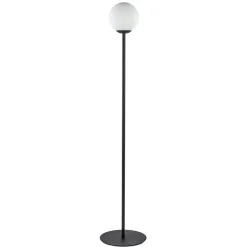 Retro vloerlamp mat zwart met witte glazen bol