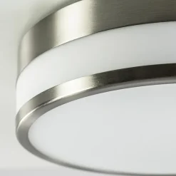 Ronde badkamer plafonnière nikkel met opaal glas