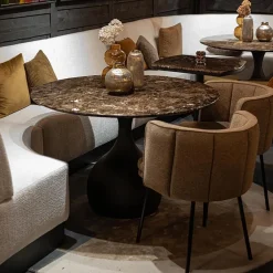 Ronde eetkamertafel bruin marmer Ø120 cm