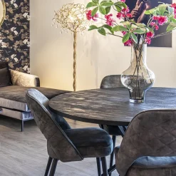 Ronde eettafel zwart mangohout met zwarte poot