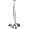 Ronde hanglamp goud met amber en smoke glas