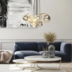 Ronde hanglamp goud met amber en smoke glas