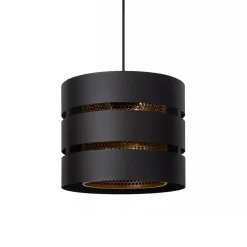 Ronde hanglamp zwart metaal met goud