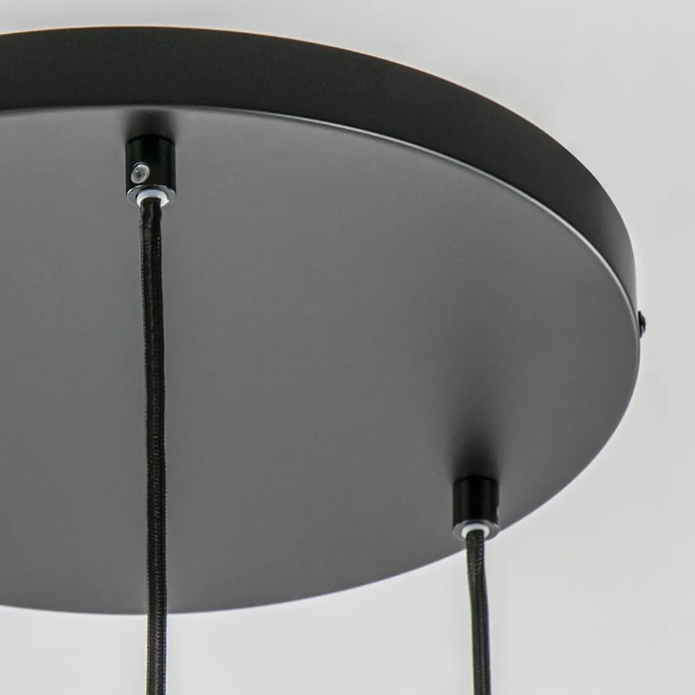 Ronde hanglamp zwart/goud met amber glas