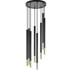 Ronde 8-lichts hanglamp cilinders zwart goud