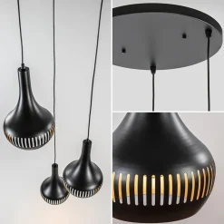 Ronde 3-lichts hanglamp mat zwart met goud