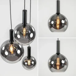 Ronde 3-lichts hanglamp met diverse smoke glazen kappen