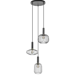 Ronde 3-lichts hanglamp met draadkappen divers