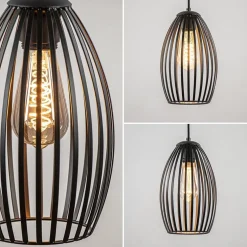 Ronde 3-lichts hanglamp met draadkappen mat zwart