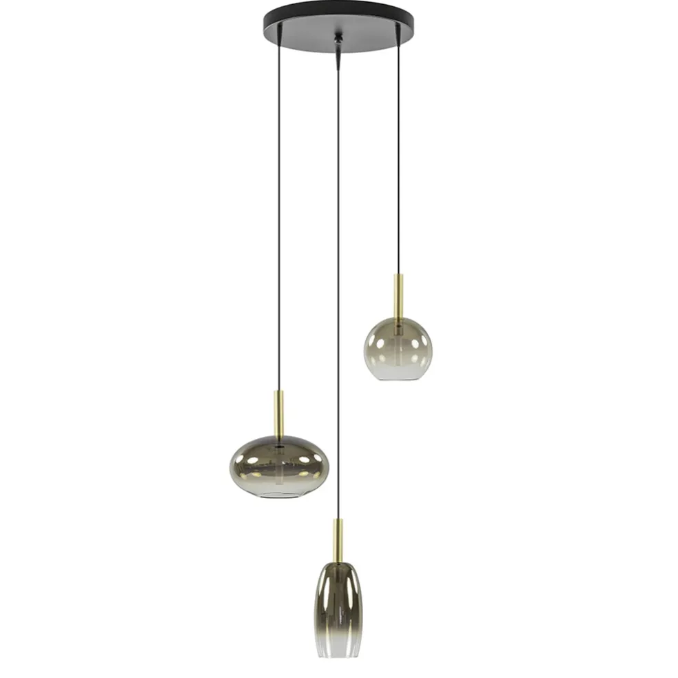 Ronde 3-Lichts LED hanglamp met gold fading glas