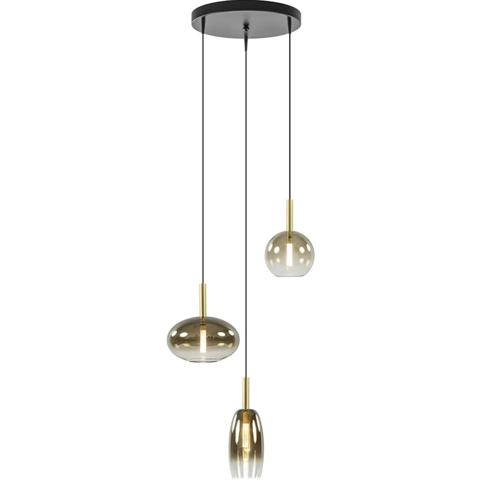 Ronde 3-Lichts LED hanglamp met gold fading glas