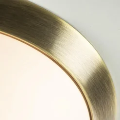 Ronde plafondlamp brons met wit glazen kap