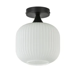 Ronde plafondlamp retro zwart met wit glas