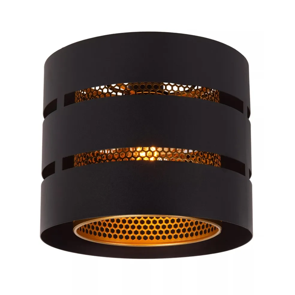 Ronde plafondlamp zwart metaal met goud