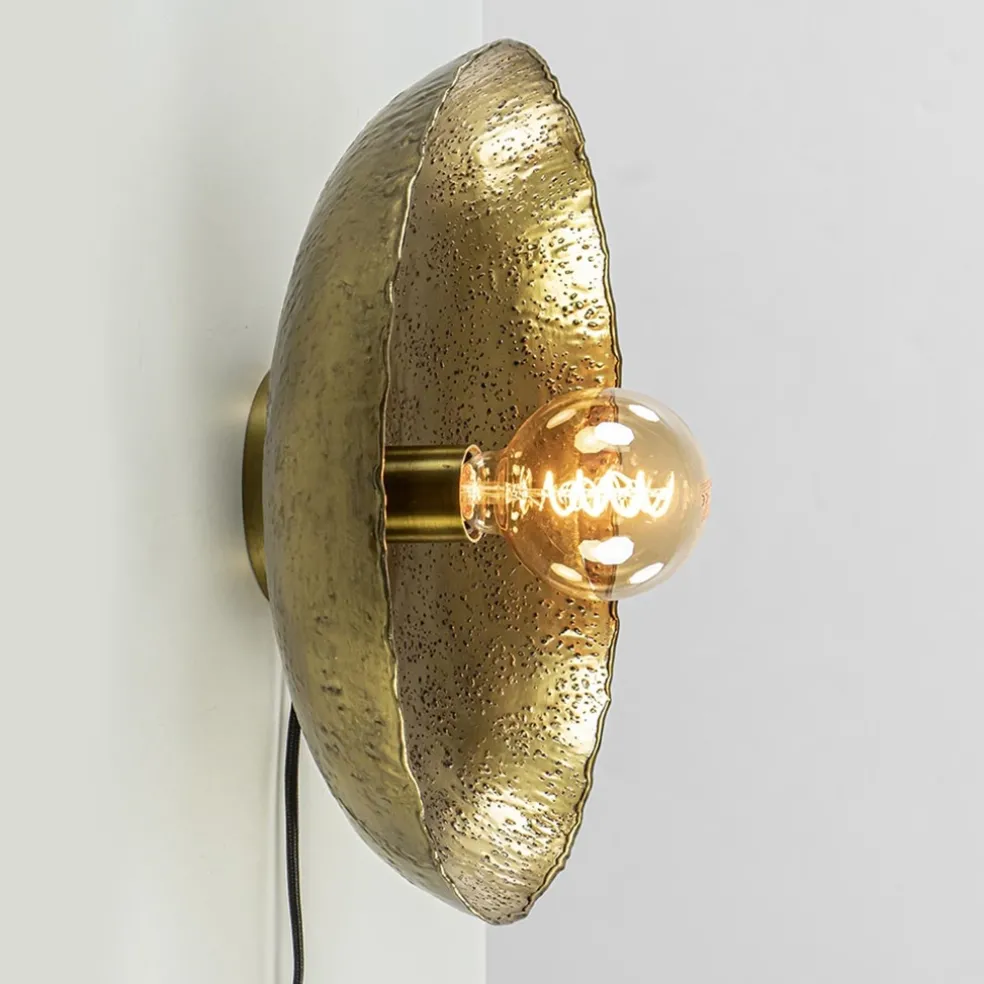 Ronde wandlamp Neva antiek brons met snoer