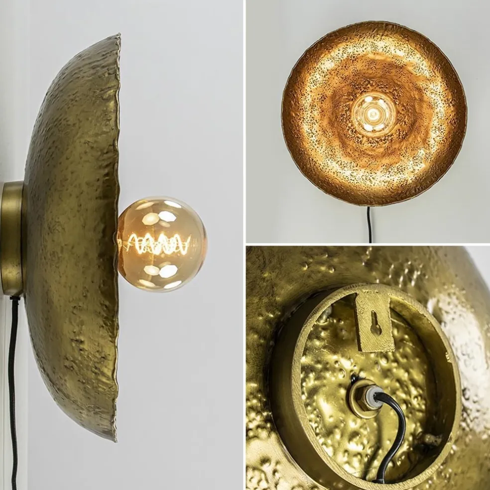 Ronde wandlamp Neva antiek brons met snoer