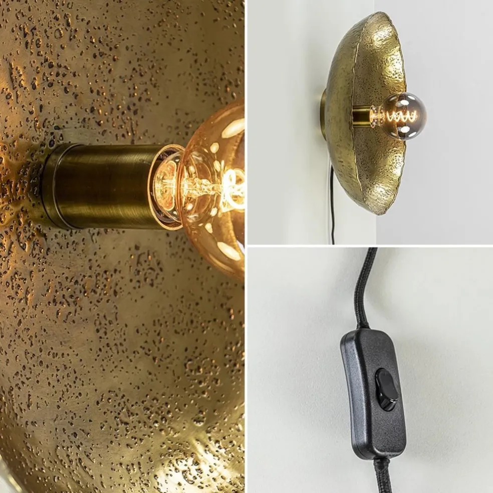 Ronde wandlamp Neva antiek brons met snoer