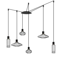 Samengestelde 6-lichts hanglamp spin met zwarte kappen