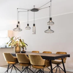 Samengestelde 6-lichts hanglamp spin met zwarte kappen