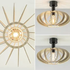 Scandinavische plafondlamp mat zwart met houten kap