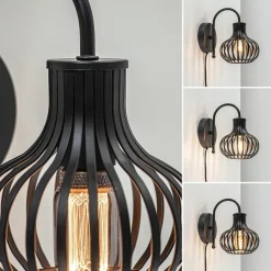 Scandinavische wandlamp mat zwart met snoer