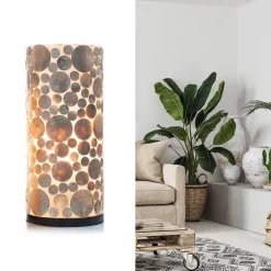 Schelpen tafellamp cilinder goud/bruin