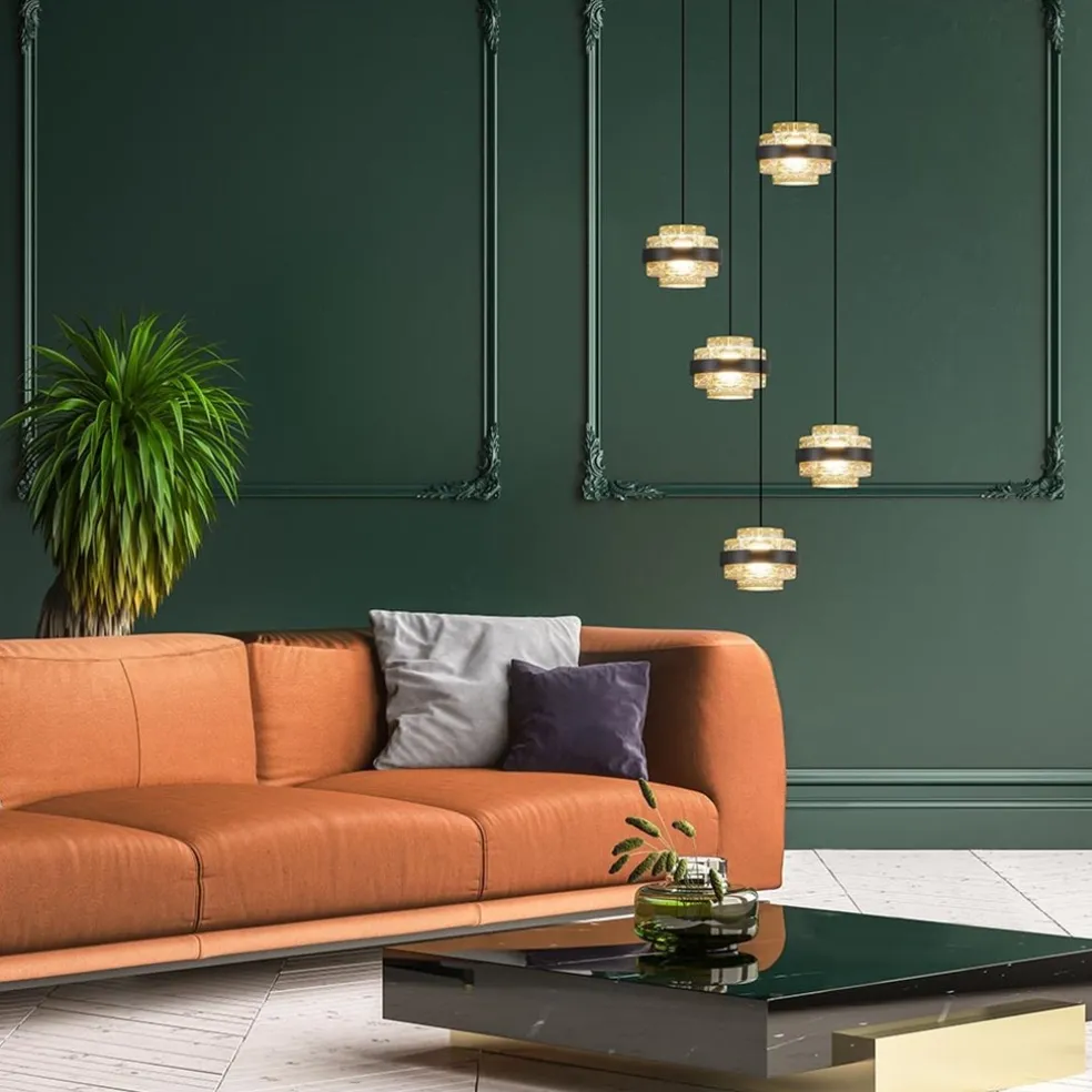 Sfeervolle 5-lichts hanglamp zwart/champagne inclusief LED