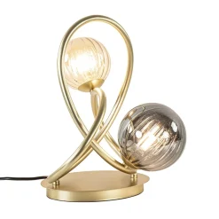 Sierlijke tafellamp goud met amber en smoke glas