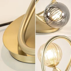 Sierlijke tafellamp goud met amber en smoke glas