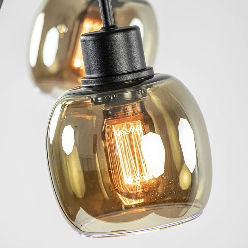 Sierlijke vloerlamp mat zwart met smoke glazen kappen