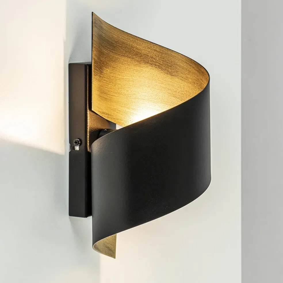 Sierlijke wandlamp krul zwart met goud