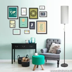 Smalle vloerlamp zwart-staal linnen kap