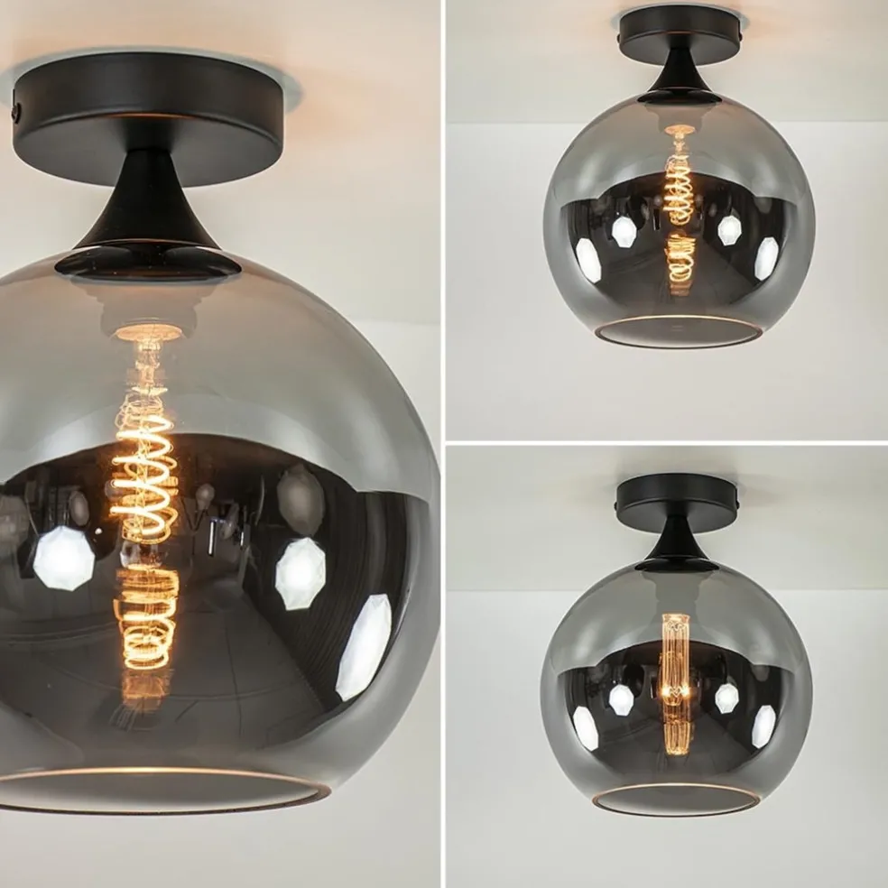 Smoke/titanium plafondlamp 25 cm met zwart