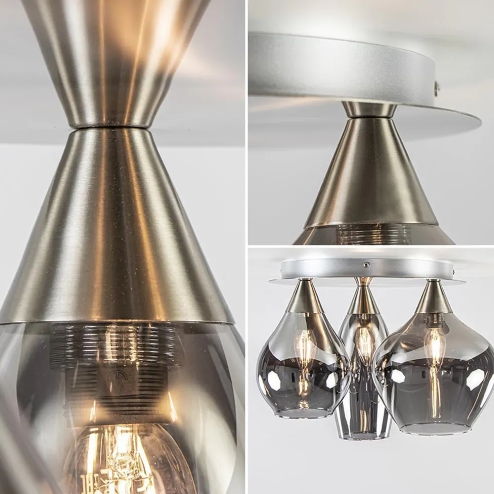 Stijlvolle plafondlamp nikkel mat met smoke glas