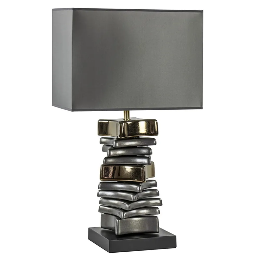 Stijlvolle tafellamp grijs/goud inclusief kap