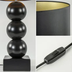 Stijvolle tafellamp keramiek zwart met kap zwart/goud