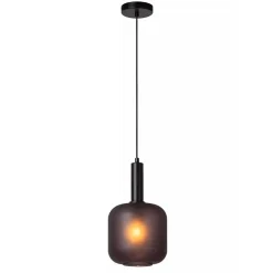Stoere hanglamp zwart met mat zwart glas