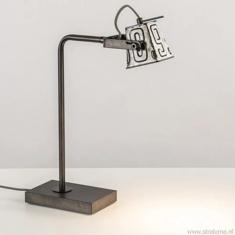 Stoere industriele tafel/bureaulamp black steel
