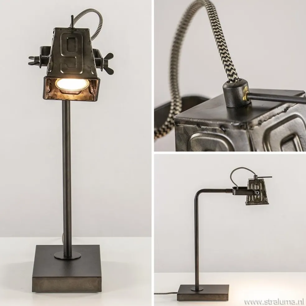 Stoere industriele tafel/bureaulamp black steel