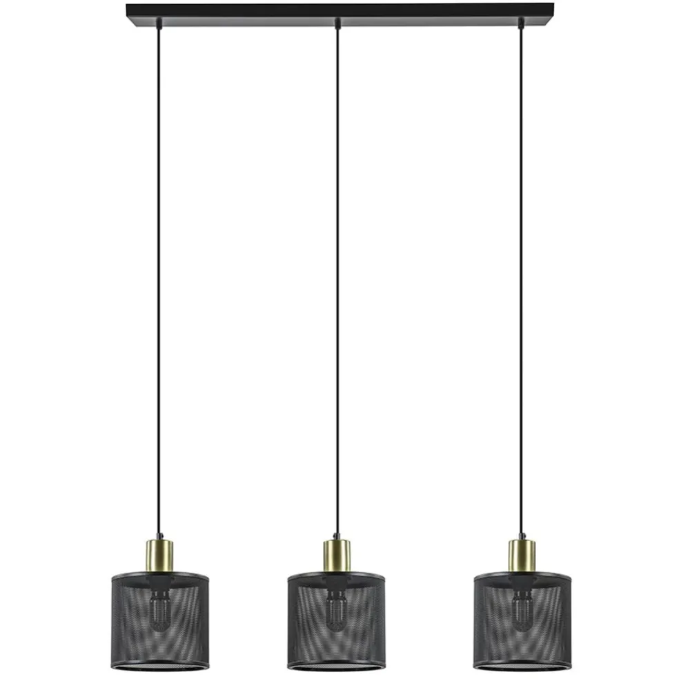 Stoere 3-lichts hanglamp mat zwart met goud
