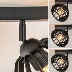 Stoere 2-lichts plafondlamp met houten kappen zwart