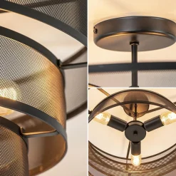 Stoere ronde plafondlamp mat zwart metaal 56 cm