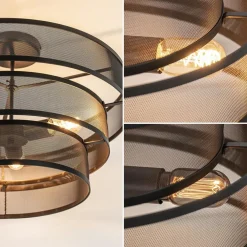 Stoere ronde plafondlamp mat zwart metaal 56 cm