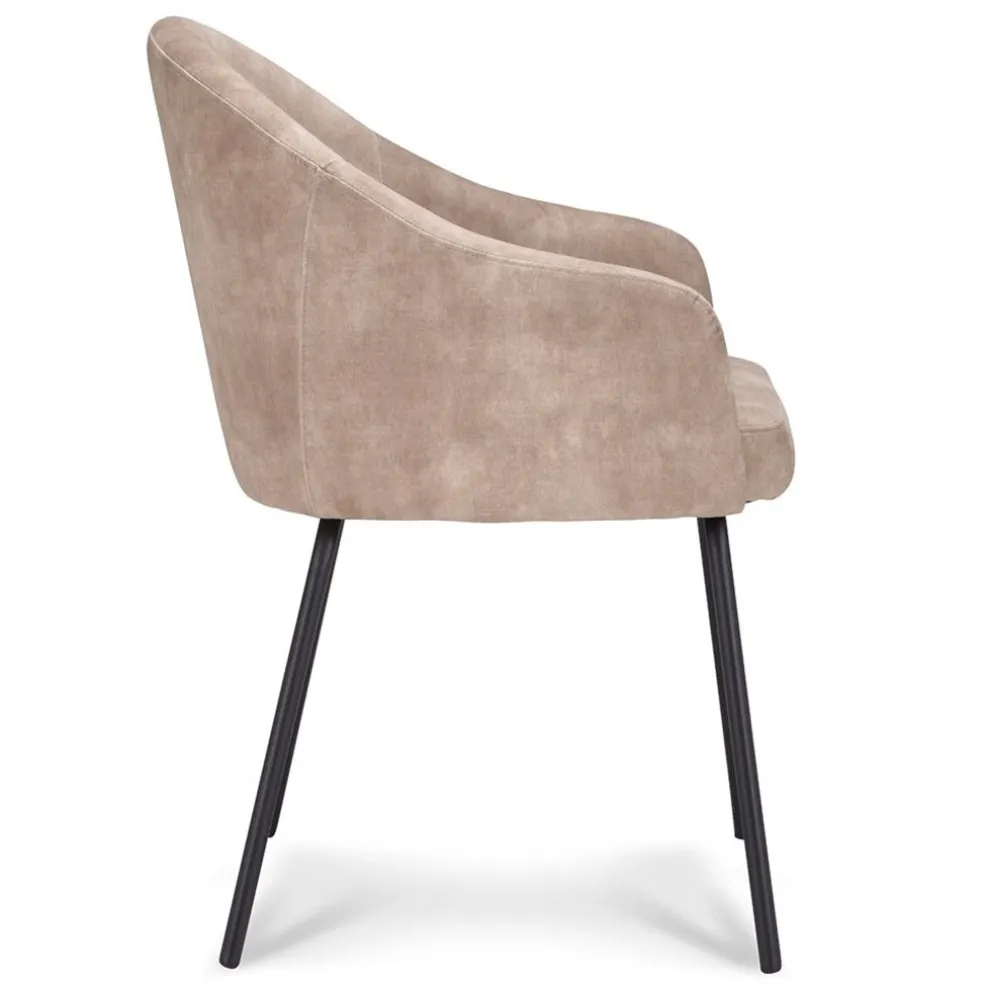 Stoffen armstoel sand met smalle metalen poot