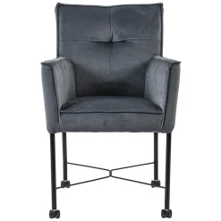Stoffen eetkamerstoel grijs/blauw op wieltjes