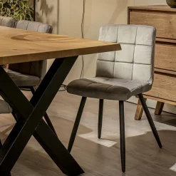 Stoffen eetkamerstoel grijs met zwarte poot